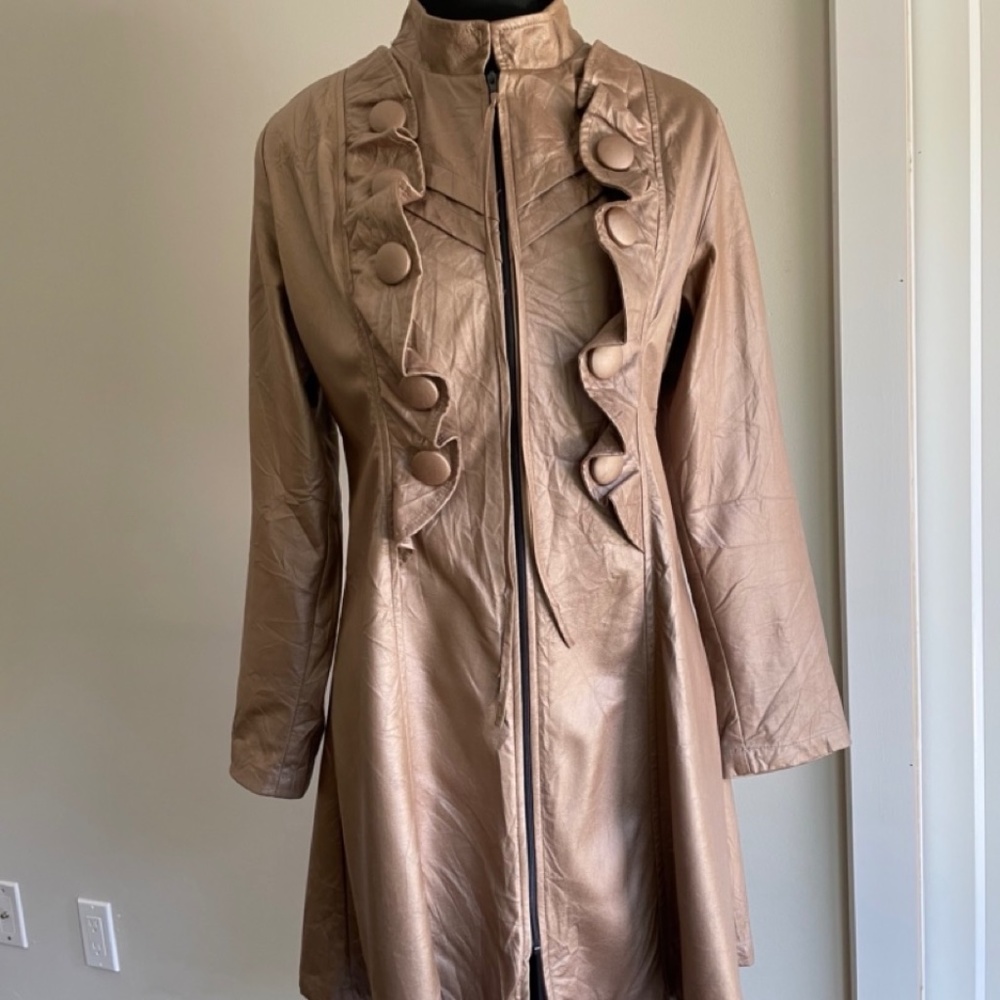 Fit and flare jacket mid length Tan Faux Leather